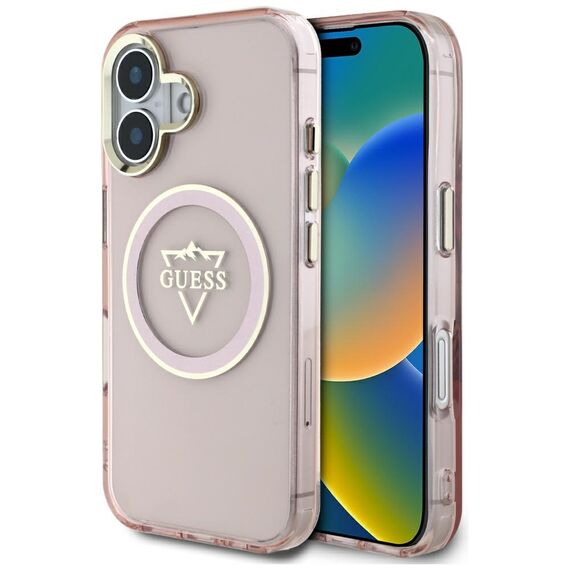 Guess IML Metal Mountain Logo MagSafe iPhone 16 Case - Pink | Techbox