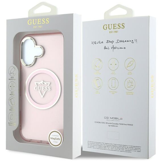 Guess IML Metal Mountain Logo MagSafe iPhone 16 Case - Pink | Techbox