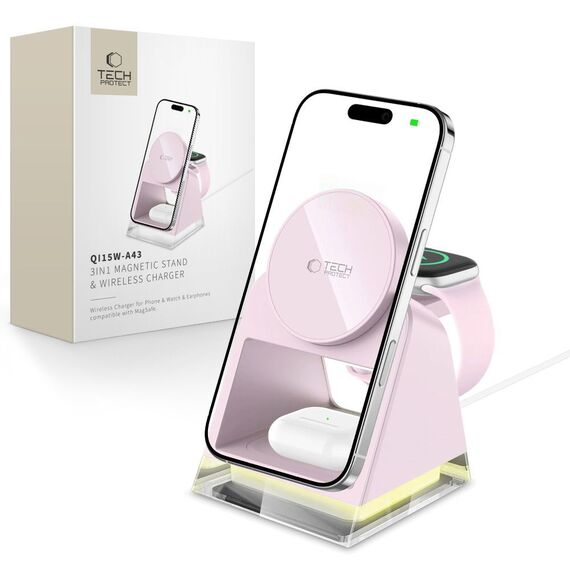 Tech-Protect QI15W-A43 3in1 MagSafe Inductive Charger - Pink