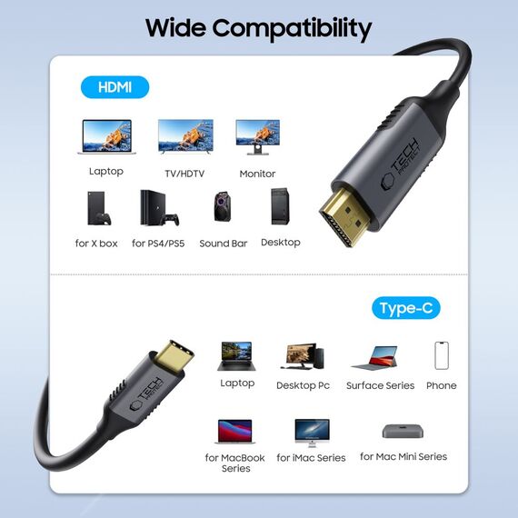 Tech-Protect UltraBoost USB-C / HDMI cable 60Hz 180cm - black - Cables & Adapters - Cables & Accessories - Techbox