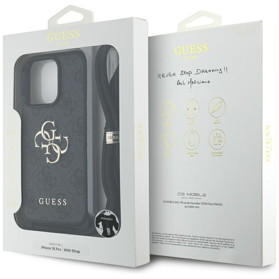 Guess 4G Big Logo Cord Stap Crossbody Case for iPhone 16 Pro Black - Apple Cases - Cases - Techbox