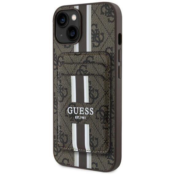 Guess 4G Stripes case with Magsafe wallet for iPhone 15 brown | Techbox