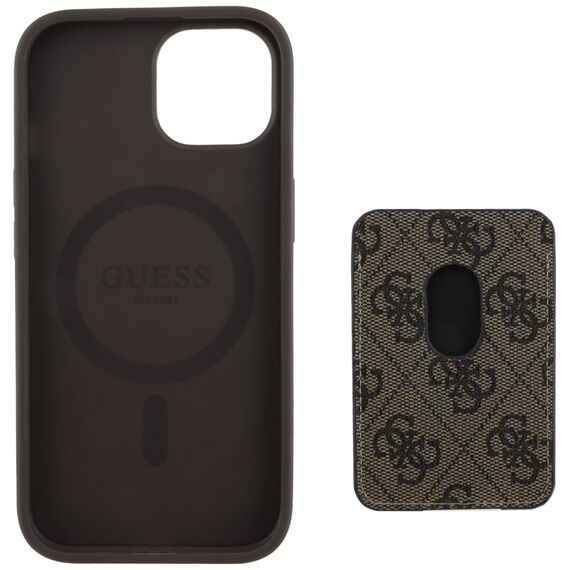 Guess 4G Stripes case with Magsafe wallet for iPhone 15 brown | Techbox