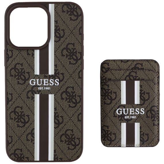 Guess 4G Stripes case with Magsafe wallet for iPhone 16 Pro Max brown | Techbox
