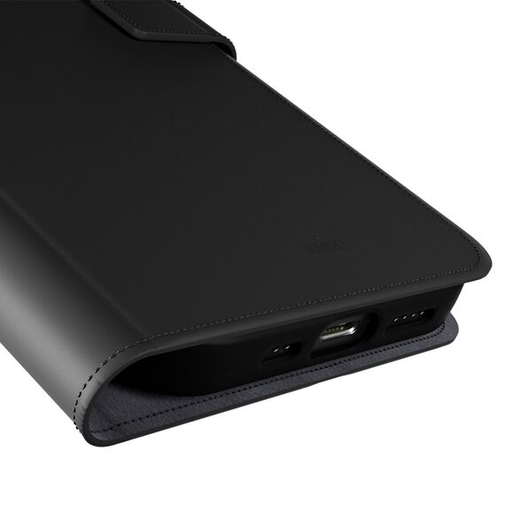 Puro Eco-Leather Case for iPhone 16E W/horiz.flip+2 Card Slot+Banknote Pocket+Cover Black | Techbox