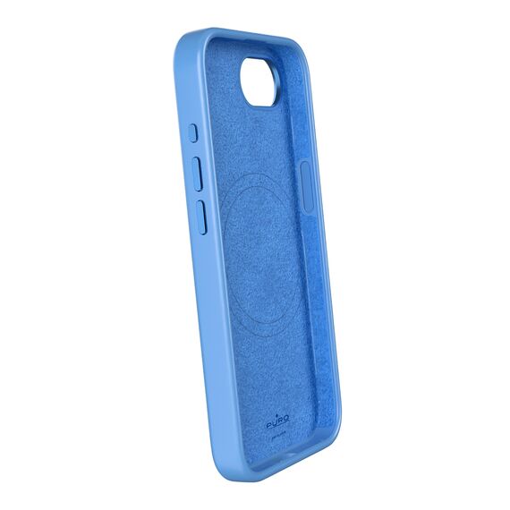Puro Liquid Silicon Cover "ICON MAG PRO" with Magsafe, metal buttons and camera ring for iPhone 16E, blue | Techbox