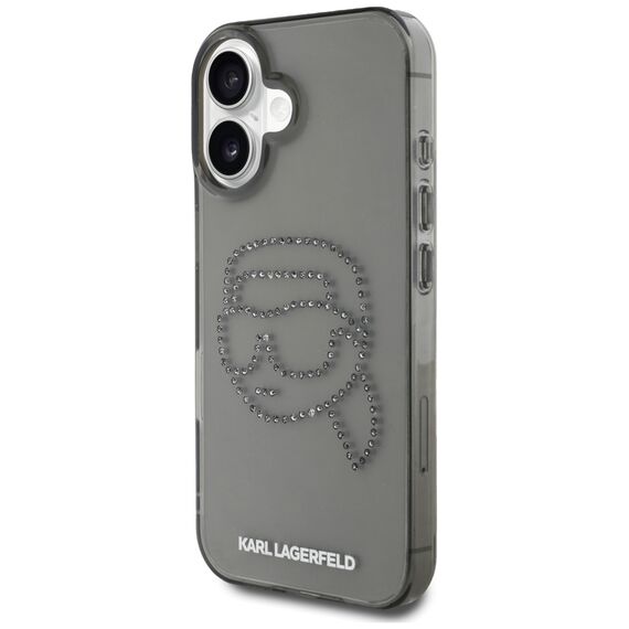 Karl Lagerfeld IML Rhinestones Karl Head Case for iPhone 16 Black | Techbox