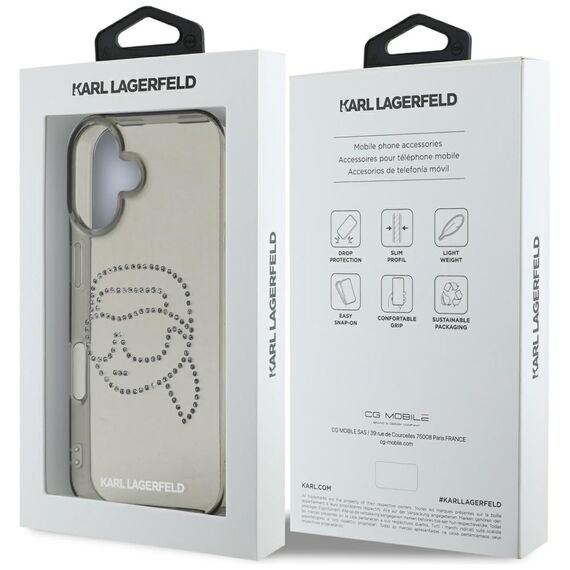 Karl Lagerfeld IML Rhinestones Karl Head Case for iPhone 16 Black | Techbox