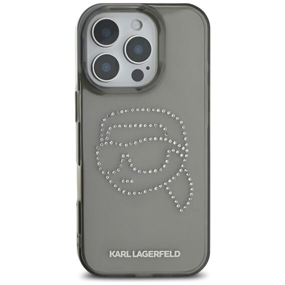 Karl Lagerfeld IML Rhinestones Karl Head Case for iPhone 16 Pro Black | Techbox