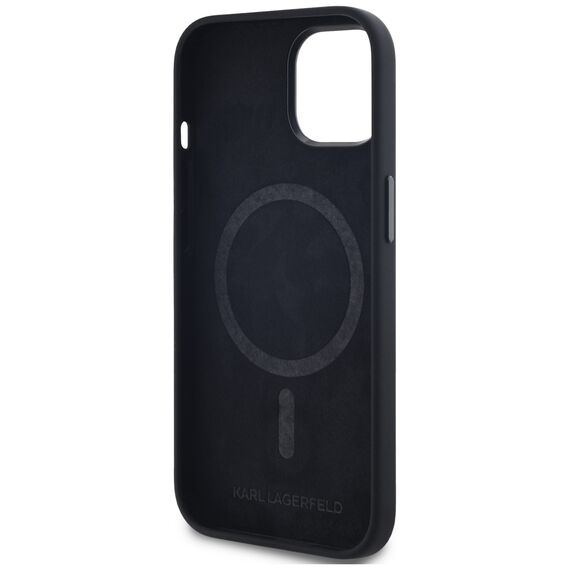 Karl Lagerfeld Silicone Shadow Metal Initial MagSafe Case for iPhone 15 Black | Techbox
