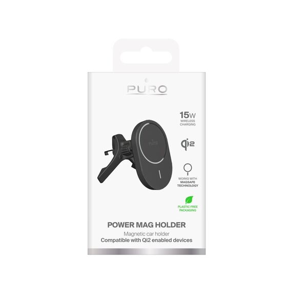 Puro Car Holder with Qi2 Charger, MagSafe Compatible - Black | Techbox