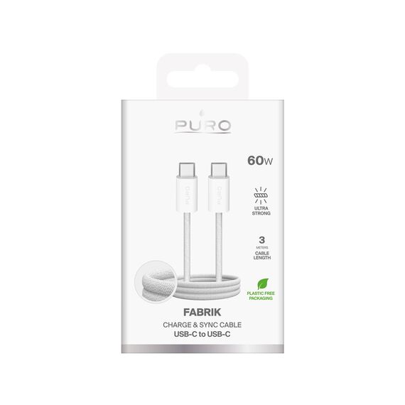 Puro Fabrik 4 240W braided USB-C - USB-C 1m cable - white | Techbox