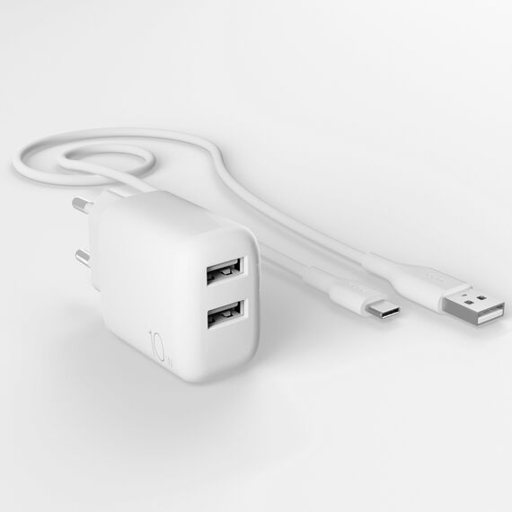 Puro PROLITE 10W 2x USB-A wall charger + USB-A - USB-C cable 1.2m - white | Techbox