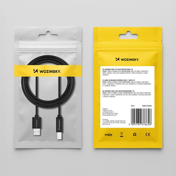 Wozinsky WKDDY4S USB-B - USB-A 480Mb/s Cable 1m - Black - Cables & Adapters - Cables & Accessories - Techbox