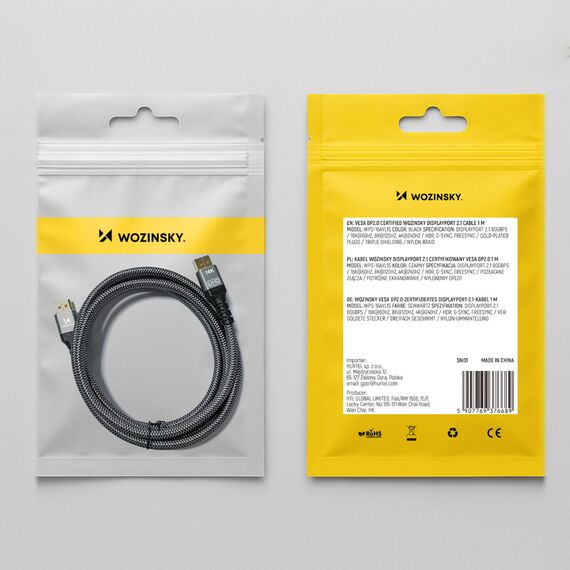Wozinsky WPS-16AYL3S DisplayPort 2.1 Cable VESA Certified 80 Gb/s 16K@60Hz 8K@120Hz 4K@240Hz HDR HDCP DSC 3m - Black | Techbox