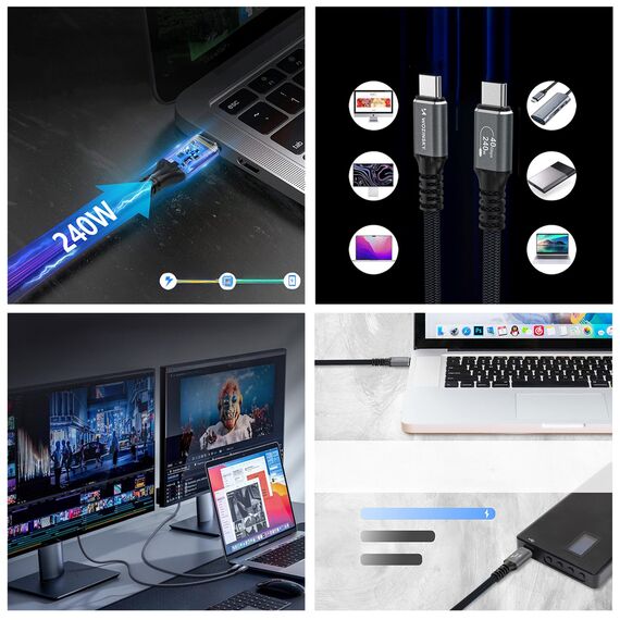 Wozinsky WPS-UY41S USB-C Thunderbolt 4 Cable 240W 1m 4K - Black