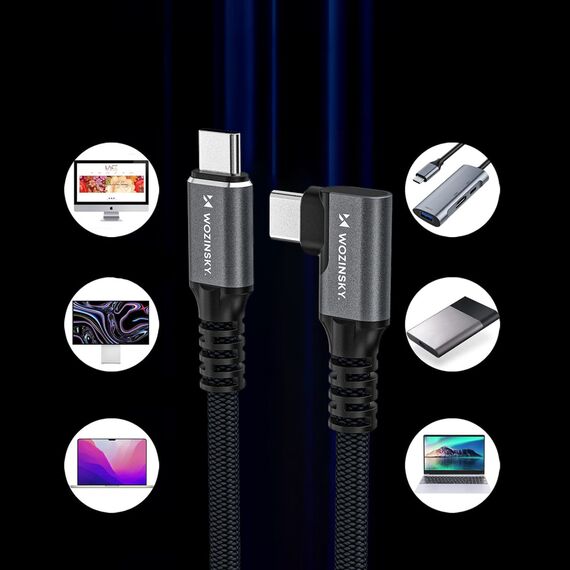 Wozinsky WPS2-UY41S USB-C Thunderbolt 4 240W Angled Cable 2m - Black - Cables & Adapters - Cables & Accessories - Techbox