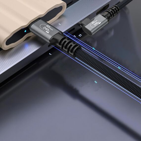 Wozinsky WPS2-UY41S USB-C Thunderbolt 4 240W Angled Cable 2m - Black - Cables & Adapters - Cables & Accessories - Techbox