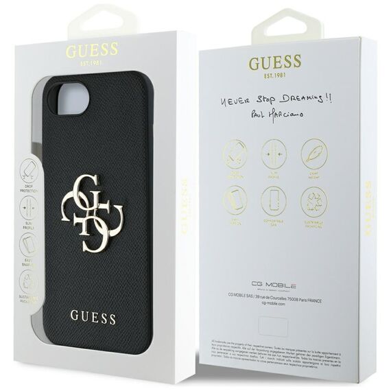 Guess PU Grained 4G Metal Logo case for iPhone 16e - black | Techbox