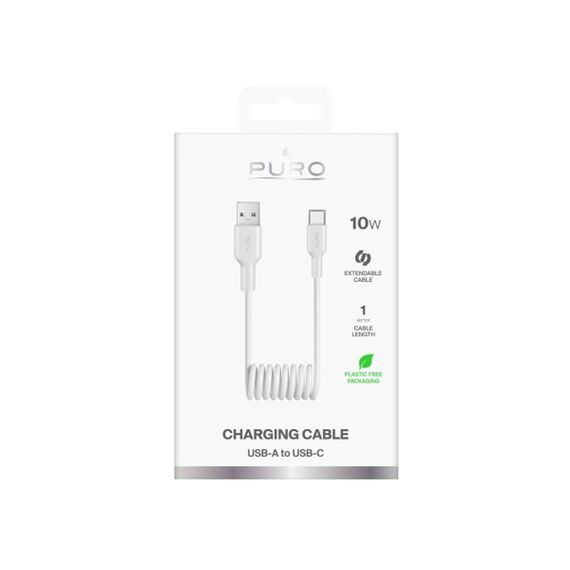 Puro 10W USB-A - USB-C Spiral Cable 1m - White - Cables & Adapters - Cables & Accessories - Techbox