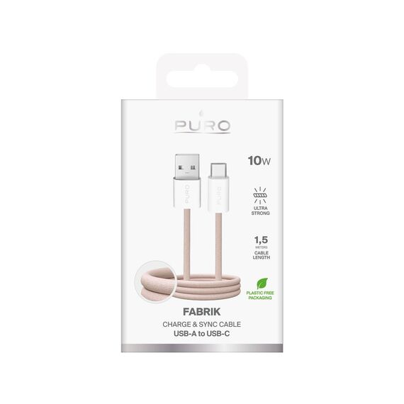 Puro Fabrik 10W Braided Cable USB-A - USB-C 1.5m - Beige - Cables & Adapters - Cables & Accessories - Techbox