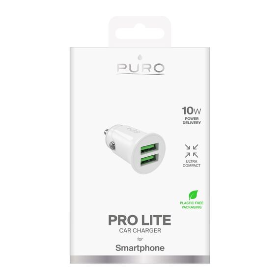 Puro Pro Lite Car Charger 2x USB-A 10W - White | Techbox