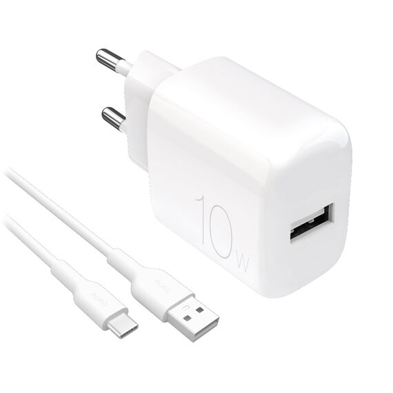 Puro PROLITE 10W USB-A wall charger + USB-A - USB-C cable 1.2m - white - Travel Chargers - Smartphone Chargers - Techbox
