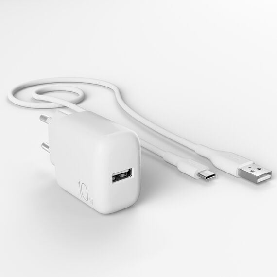 Puro PROLITE 10W USB-A wall charger + USB-A - USB-C cable 1.2m - white - Travel Chargers - Smartphone Chargers - Techbox