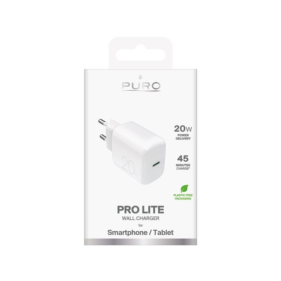 Puro PROLITE 20W USB-C Wall Charger - White - Travel Chargers - Smartphone Chargers - Techbox