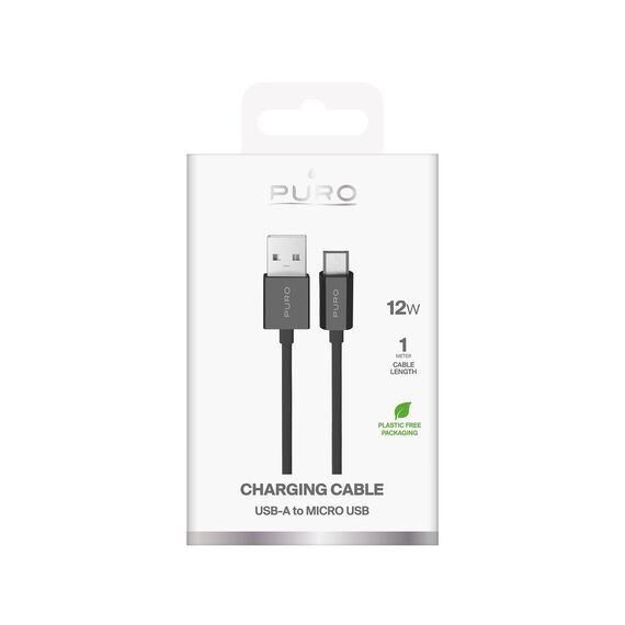 Puro TPE 12W USB-A - microUSB 1m Cable - Black - Cables & Adapters - Cables & Accessories - Techbox