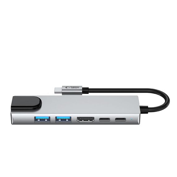 Tech-Protect HB02 HUB Adapter 6in1 USB-C + USB2.0 + USB3.0 + HDMI 4K 30Hz + RJ45 + PD100W - gray | Techbox