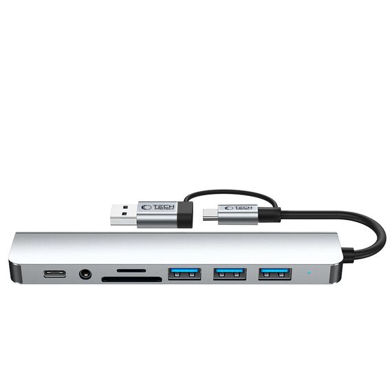 Tech-Protect HB06 HUB Adapter 8in1 TYPE-C + USB2.0 + USB3.0 + SD/TF + AV3.5 - gray - USB Hubs & Card Readers - Peripherals - Techbox