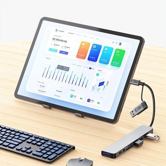 Tech-Protect HB06 HUB Adapter 8in1 TYPE-C + USB2.0 + USB3.0 + SD/TF + AV3.5 - gray - USB Hubs & Card Readers - Peripherals - Techbox