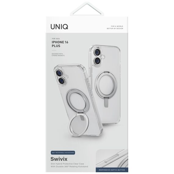 Uniq Swivix 360 Rotating Kickstand Case for iPhone 16 Plus - Clear - Apple Cases - Cases - Techbox