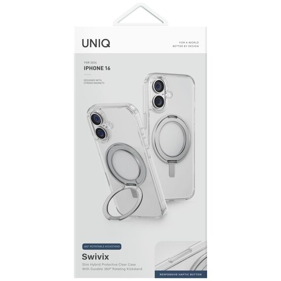 Uniq Swivix 360 Rotating Kickstand Case for iPhone 16 - Transparent - Apple Cases - Cases - Techbox