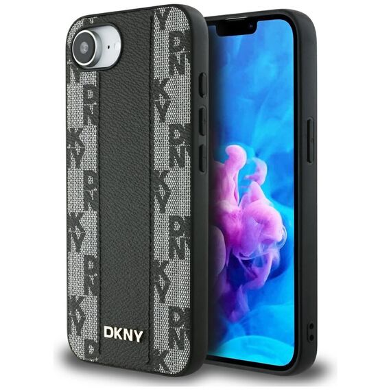 DKNY Leather Checkered Mono Pattern MagSafe iPhone 16e Case - Black - Apple Cases - Cases - Techbox