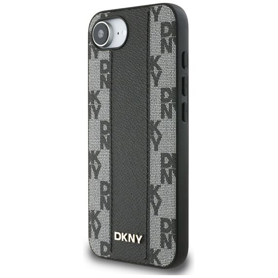 DKNY Leather Checkered Mono Pattern MagSafe iPhone 16e Case - Black - Apple Cases - Cases - Techbox