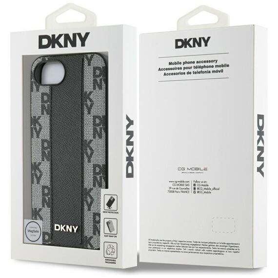 DKNY Leather Checkered Mono Pattern MagSafe iPhone 16e Case - Black - Apple Cases - Cases - Techbox