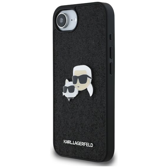 Karl Lagerfeld Fixed Glitter Karl&amp;Choupette Heads Metal Pin iPhone 16e Case - Black | Techbox