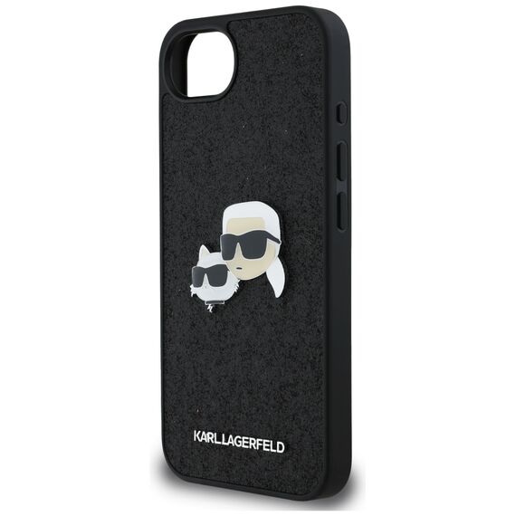 Karl Lagerfeld Fixed Glitter Karl&amp;Choupette Heads Metal Pin iPhone 16e Case - Black | Techbox