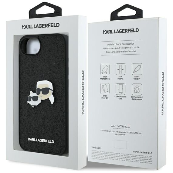 Karl Lagerfeld Fixed Glitter Karl&amp;Choupette Heads Metal Pin iPhone 16e Case - Black | Techbox