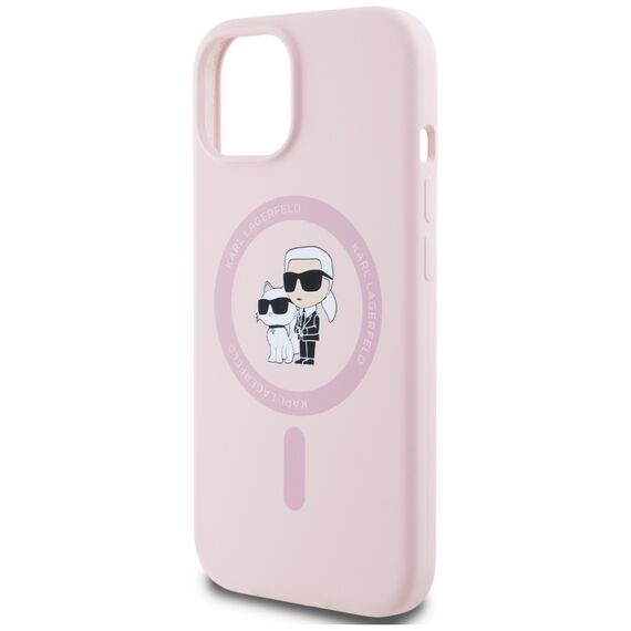 Karl Lagerfeld Silicone Karl&amp;Choupette MagSafe iPhone 15 Plus Case - Pink | Techbox