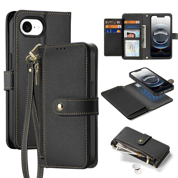 Dux Ducis Lawa iPhone 16e Leather Case with Detachable Magnetic Wallet - Black | Techbox