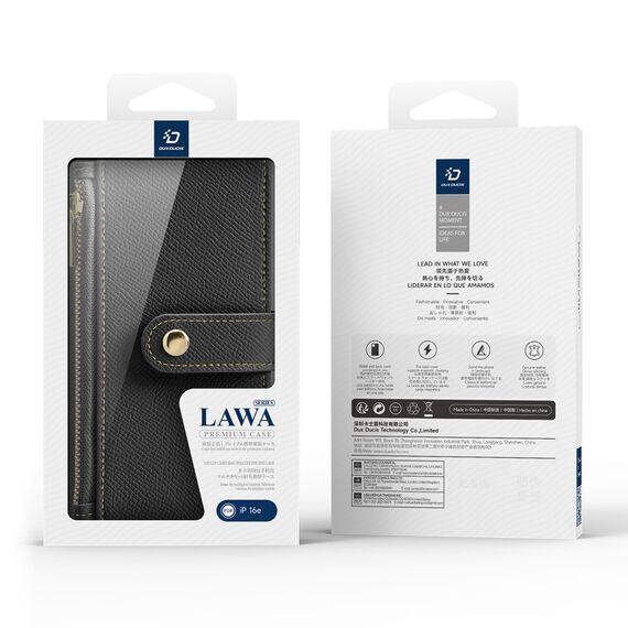 Dux Ducis Lawa iPhone 16e Leather Case with Detachable Magnetic Wallet - Black | Techbox