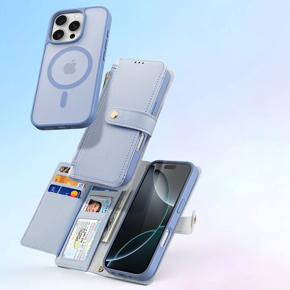 Dux Ducis Lawa Leather Case for iPhone 16 Pro Max with Detachable Magnetic Wallet - Blue - Apple Cases - Cases - Techbox