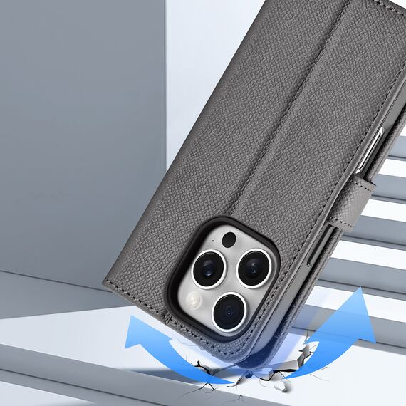 Dux Ducis Lawa Leather Case for iPhone 16 Pro Max with Detachable Magnetic Wallet - Gray | Techbox