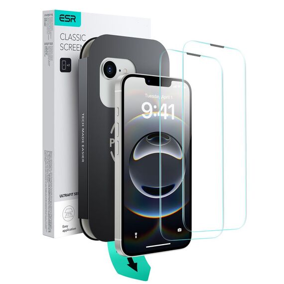 ESR UltraFit Tempered Glass 2-pack case for iPhone 13 / 13 Pro / 14 / 16e - Uncategorized Cases (2) - Cases - Techbox