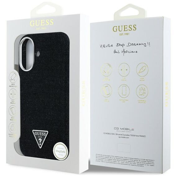 Guess Denim Triangle Logo MagSafe case for iPhone 16 - black | Techbox