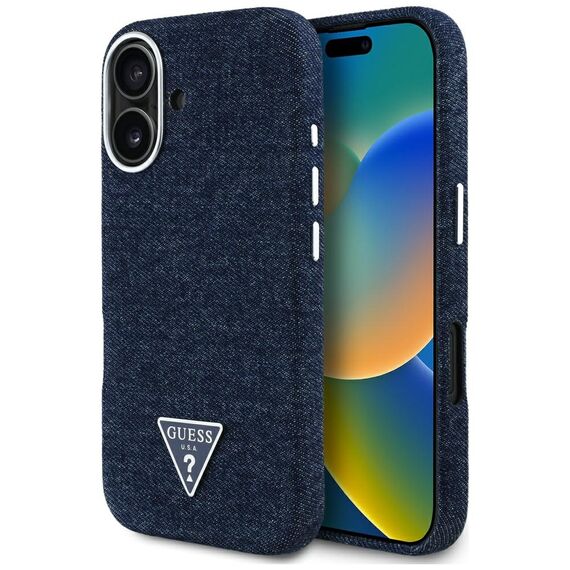 Guess Denim Triangle Logo MagSafe iPhone 16 Case - Blue | Techbox