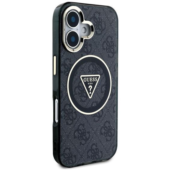 Guess IML Metal Glitter 4G Circle Triangle MagSafe Case for iPhone 16 - Black - Apple Cases - Cases - Techbox